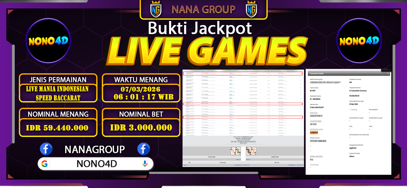Bukti Kemenangan Besar Dibayar lunas Member NONO4D RP 59.440.000, 7 Maret 2026